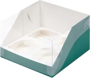 Коробка под капкейки с пластиковой крышкой 160х160х100 мм (4) (зеленая матовая)